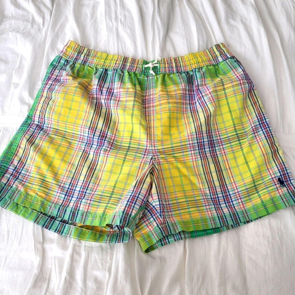 Vintage Polo Ralph Lauren Swim Trunks Shorts Mens Large Multicolor Plaid Pocket